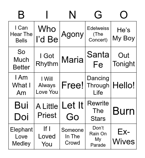 SHOWTUNES ROUND 1 Bingo Card