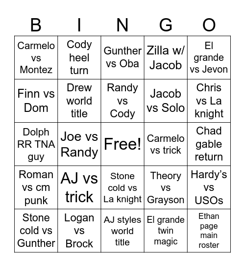 WWE 2026 Bingo Card