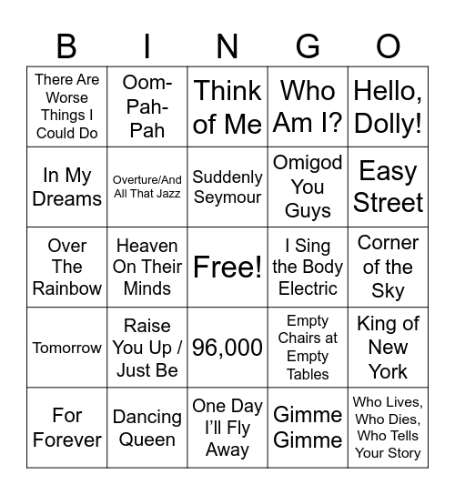 SHOWTUNES ROUND 2 Bingo Card