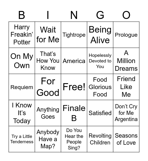 SHOWTUNES ROUND 4 Bingo Card