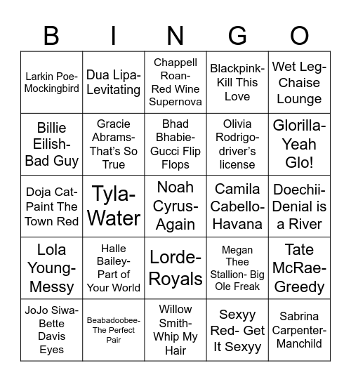 Radio Bingo Gen Z Ladies (Born 1995-2010) Bingo Card