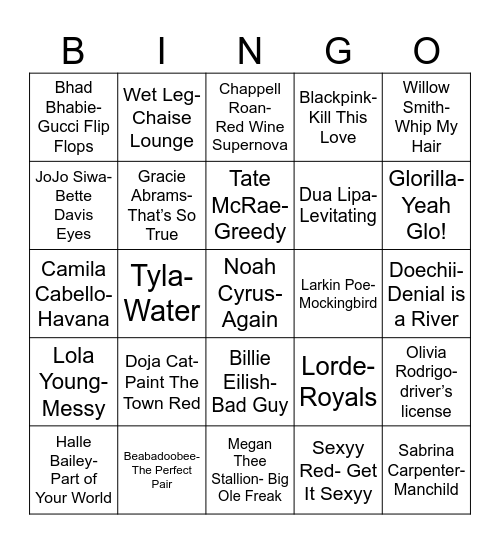 Radio Bingo Gen Z Ladies (Born 1995-2010) Bingo Card