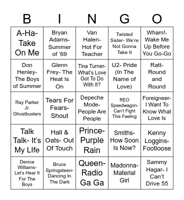 Radio Bingo Class of 1984 Bingo Card