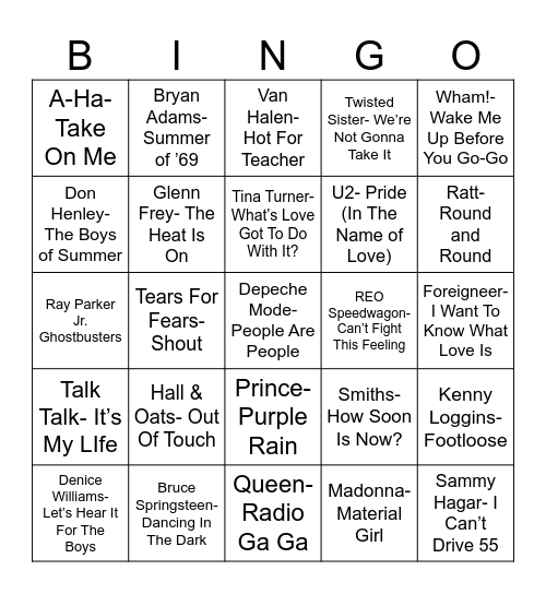Radio Bingo Class of 1984 Bingo Card