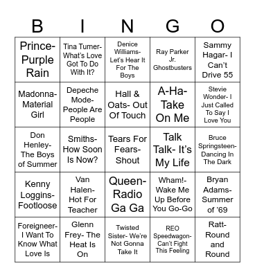 Radio Bingo Class of 1984 Bingo Card