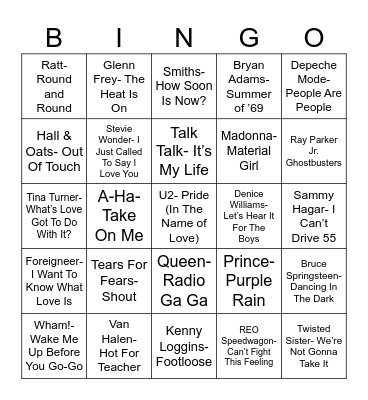 Radio Bingo Class of 1984 Bingo Card