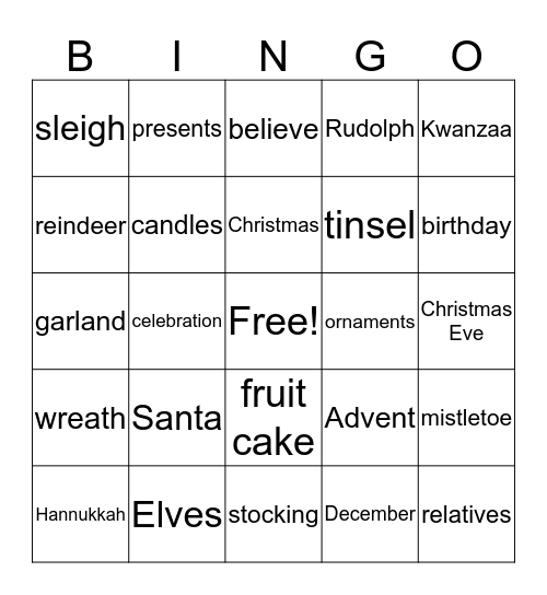 The Holidays Bingo Card