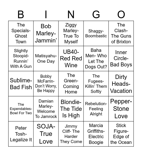 Radio Bingo Hint of Reggae Bingo Card