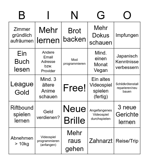 Jahresvorsätze2026 Bingo Card