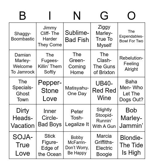 Radio Bingo Hint of Reggae Bingo Card