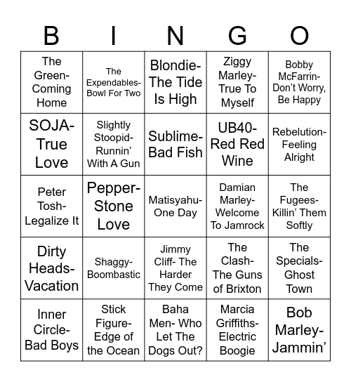 Radio Bingo Hint of Reggae Bingo Card