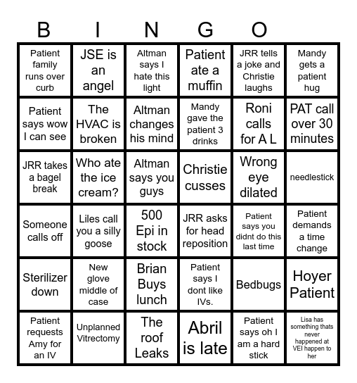 Valley Eye Bingo Card