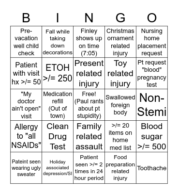 ED Christmas Bingo 2016 Bingo Card