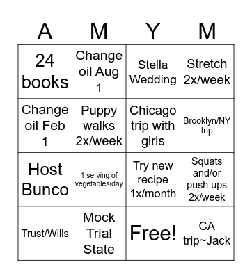 2026 Goals Bingo Card