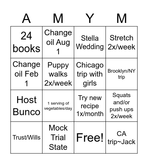 2026 Goals Bingo Card