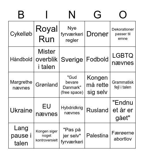 Kongens Nytårsbingo 2025 Bingo Card