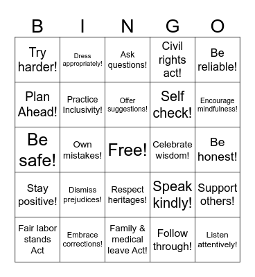 Workforce Bingo Card