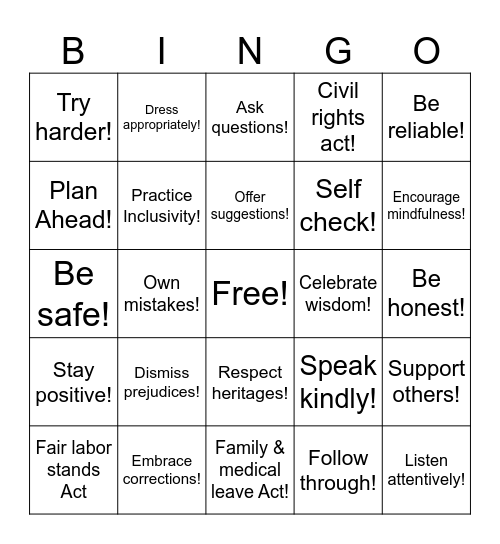 Workforce Bingo Card