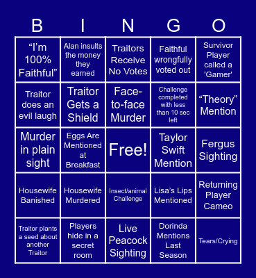 Traitors Bingo Week 1 Bingo Card