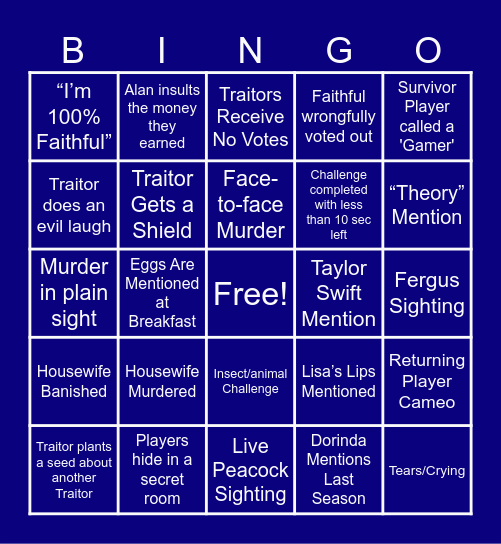 Traitors Bingo Week 1 Bingo Card