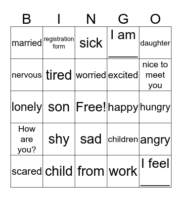 Emotions and going to a new school Bingo Card
