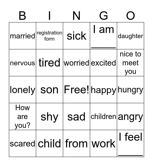 Emotions and going to a new school Bingo Card