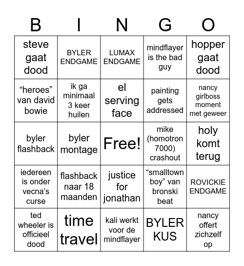 ST Seizoen 5 Finale Bingo Card