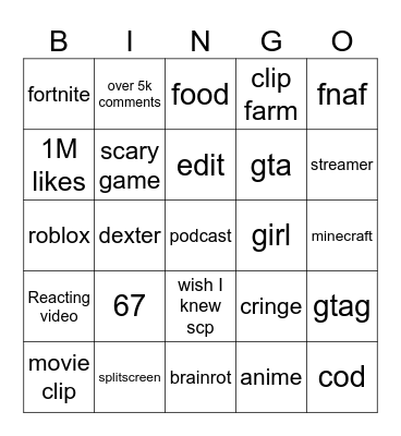 tiktok bingo Card