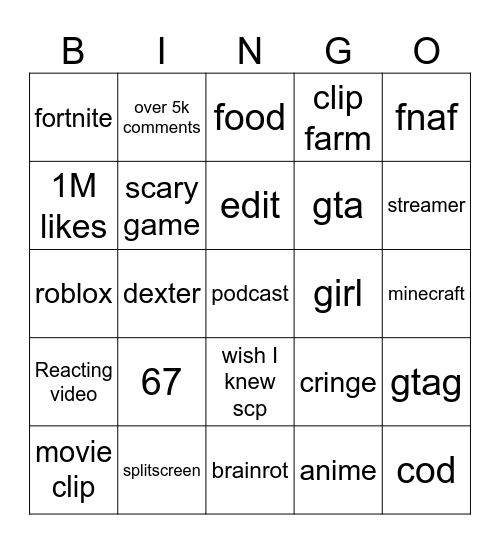 tiktok bingo Card