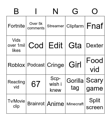 Tiktok Video Bingo Card