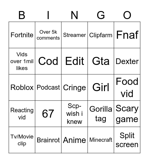 Tiktok Video Bingo Card