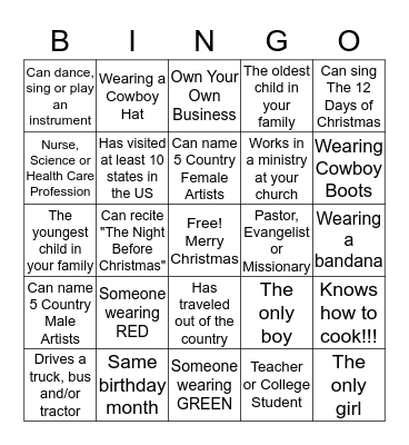 HOLIDAY BINGO Card