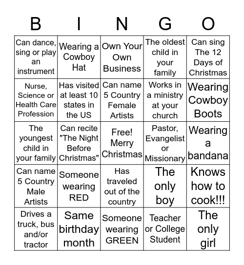 HOLIDAY BINGO Card