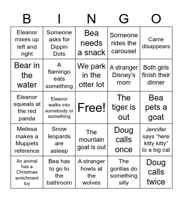Zoo Bingo Card