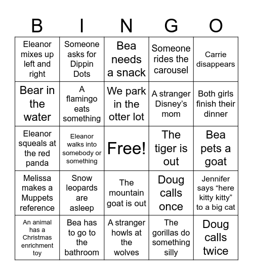 Zoo Bingo Card