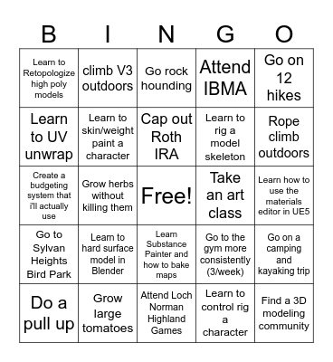 Ellen's New Years Bingo Card