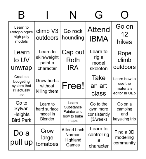 Ellen's New Years Bingo Card