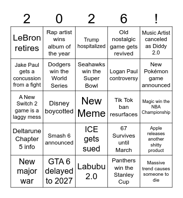 2026 Bingo Card Bingo Card