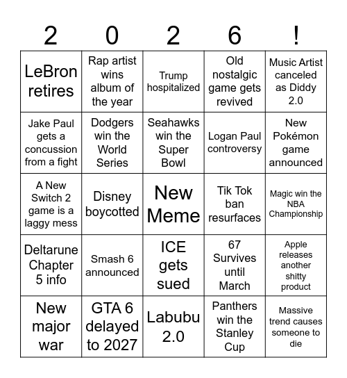 2026 Bingo Card Bingo Card