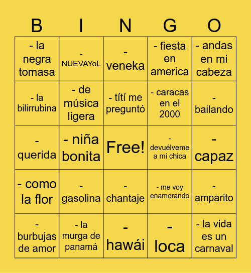 Bingo musical 2026 Bingo Card