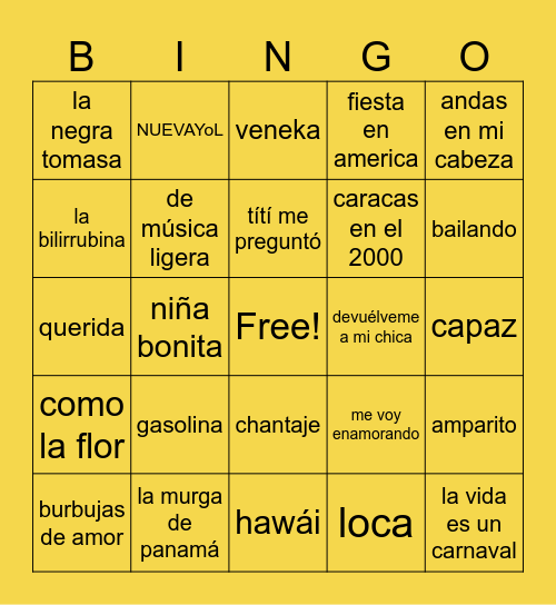 Bingo musical 2026 Bingo Card