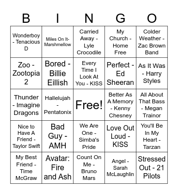 Music Bingo Card