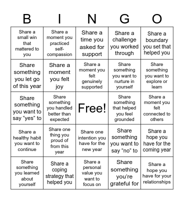 New Years Bingo Card