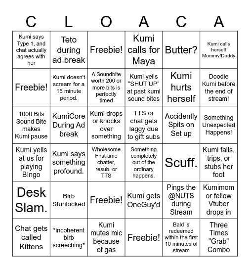 Nutter Bingo! Bingo Card