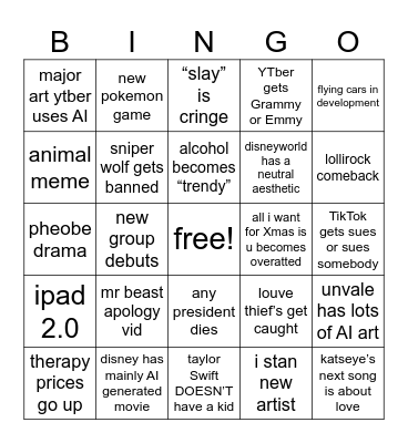 2026 BINGOOOO Bingo Card