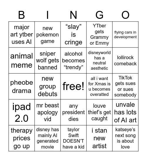 2026 BINGOOOO Bingo Card