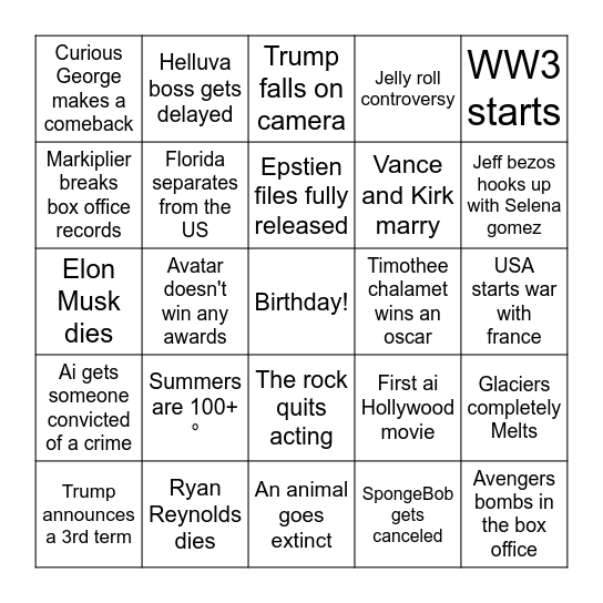 2026 Bingo Card