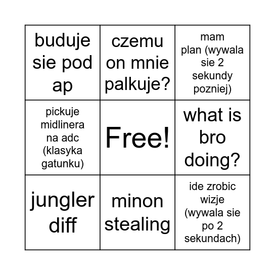 Julek lol granie Bingo Card