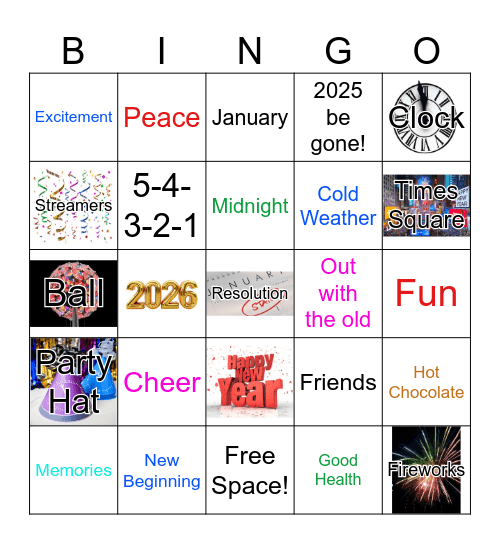New Years Bingo Card