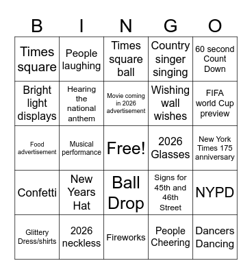 New Years Eve countdown to Ball Drop on TV bingo- Watch the Bingo Card